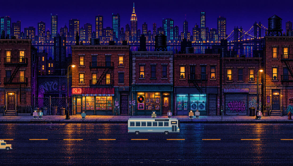 NIGHTSHIFT — Free Windows screensaver Retro city lights and an original chill soundtrack.